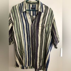 KAID Silk Striped Short Sleeve Men's Shirt  Size L